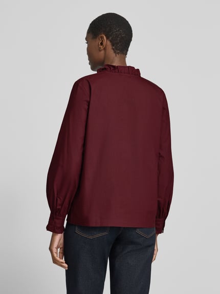 MORE & MORE Regular Fit Bluse mit Rüschenkragen und V-Ausschnitt Bordeaux 5