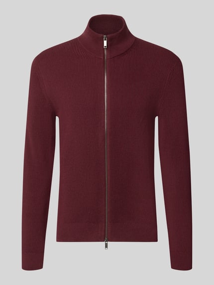 Produktfoto, Strickjacke mit Stehkragen Modell 'LEVI' von MCNEAL im Baumwoll-Mix, gerade Form, Zwei-Wege-Reißverschluss, bordeauxrot