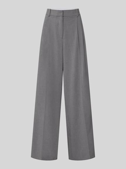 Productfoto, Wide Fit broek met viscose van MYON, elastische materiaalmix, bandplooien, haakjes- en ritssluiting, grijs, rechte wijde pijpen