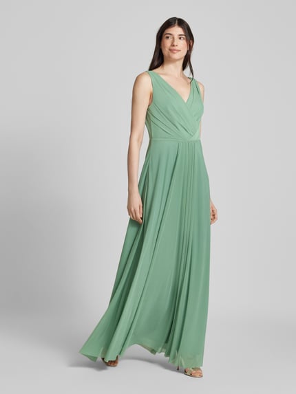 Christian Berg Cocktail Abendkleid mit Raffungen und V-Ausschnitt Gruen 1