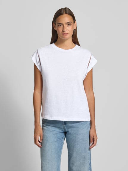 COMMA T-Shirt mit Rundhalsausschnitt und Häkelspitze Weiss 4