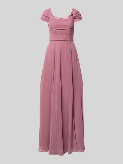 Produktfoto, Abendkleid mit Carmen-Ausschnitt von Laona in Altrosa, taillierte Passform, Maxikleid, weich fließende Textur, dezente Raffungen
