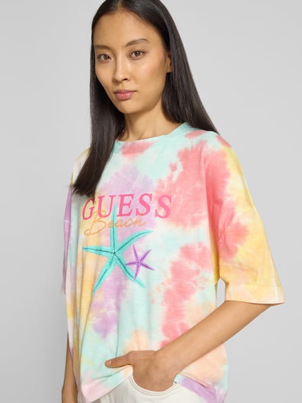 GUESS Boxy fit T-shirt met extra brede schouders, model 'STARFISH' Paars - 3