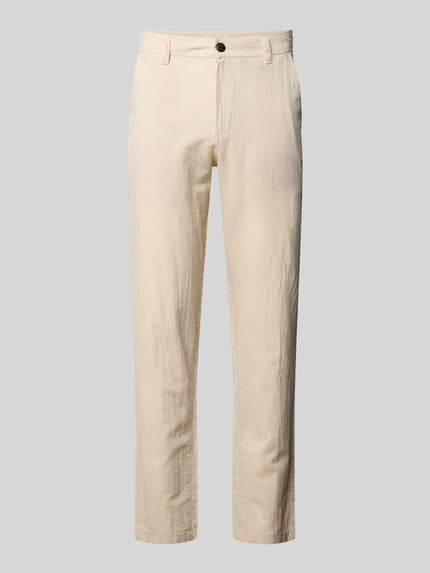 Produktfoto, spodnie Tapered Fit Hose mit Eingrifftaschen Modell 'STACE' von Jack & Jones z mieszanki bawełny, kolor jasny beż, krój tapered fit, wpuszczane kieszenie, szerokość w rozmiarze 32/32: 45 cm, długość wewnętrzna nogawki: 77 cm