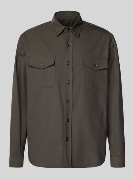 Cruna Regular fit overhemdjack van wolmix model 'Osaka' Kaki - 2