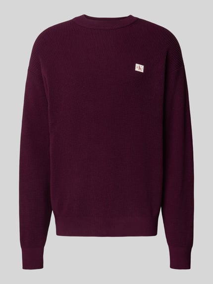 Calvin Klein Jeans Strickpullover mit Strukturmuster und Rundhalsausschnitt Bordeaux 2