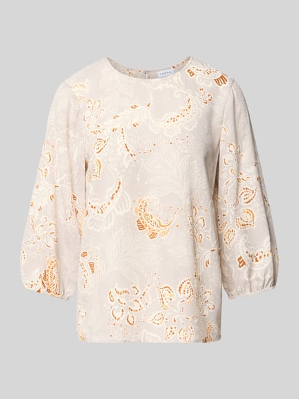Produktfoto, Regular Fit Bluse mit Allover-Paisley-Print von COMMA, kremowy kolor z beżowymi i złotymi wzorami, krój regular fit, okrągły dekolt, rękawy 3/4 z elastycznymi mankietami, długość tyłu w rozmiarze 36: 62 cm, długość rękawa w rozmiarze 36: 48 cm