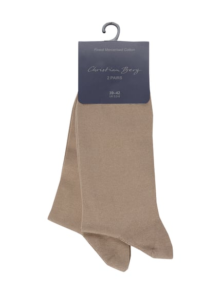 Produktfoto, Socken mit Label-Print im 2er-Pack von Christian Berg Men aus Baumwoll-Mix in Beige, körpernaher Schnitt, gerippter Abschluss