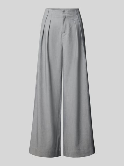 Produktfoto, graue Stoffhose mit französischen Eingrifftaschen Modell 'Hanna' von My Essential Wardrobe, Material-Mix mit Viskose-Anteil, High Wide-Fit, Haken- und Reißverschluss, Damen, Bundweite 38 cm, Innenbeinlänge 79 cm, Größe 36