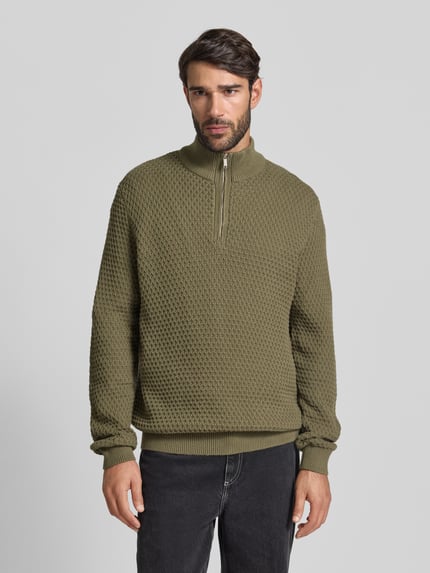 MCNEAL Regular Fit Troyer mit gerippten Abschlüssen Oliv 4