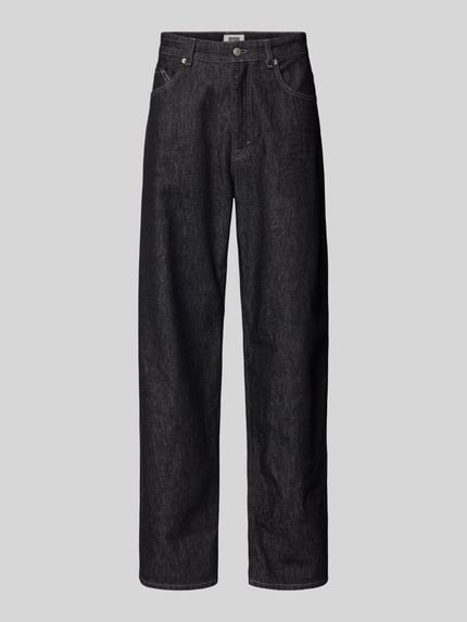 Produktfoto, ciemnoniebieska Jeans mit 5-Pocket-Design von Drykorn z czystej bawełny, luźny krój, widoczny guzik i zamek, prosta nogawka