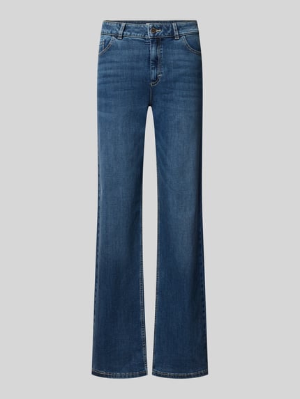 Produktfoto, Straight Fit Jeans aus Viskose mit Eingrifftaschen von Christian Berg Woman, blaue Farbe, sichtbare Nähte, glatte Textur