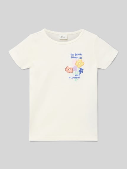 Produktfoto, Regular Fit T-Shirt aus aus reiner Baumwolle von s.Oliver RED LABEL, Optik: Unifarben, Motiv-Print, Paillettenbesatz, Rundhals, Kurzarm, Materialverarbeitung: Jersey, Kinder T-Shirt