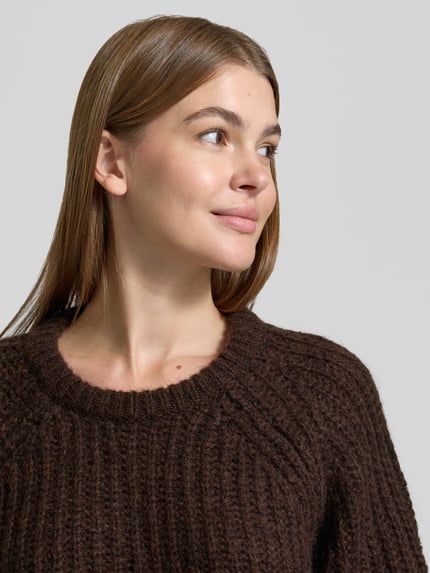Smith and Soul Regular Fit Strickpullover aus Woll-Mix mit Fransen Dunkelbraun 3