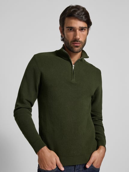 Matinique Sweter z dzianiny z kołnierzem model ‘lagoon’ Ciemnozielony 3