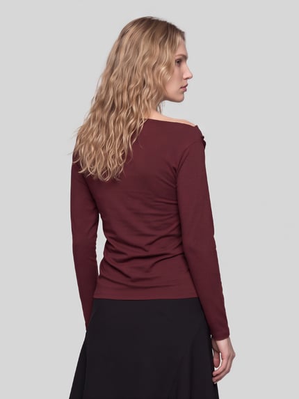 ONLY Langarmshirt mit asymmetrischem Ausschnitt Bordeaux 5