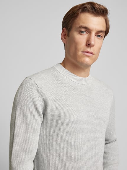 Selected Regular fit gebreide pullover van puur katoen model 'DANE' Lichtgrijs gemêleerd - 3