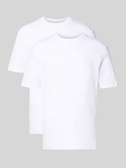 Produktfoto, T-Shirt-Set mit Logo-Stitching von HECHTER PARIS im 2er-Pack, Unifarbenes-Design, Reine Baumwolle, Gerader-Schnitt, weiß