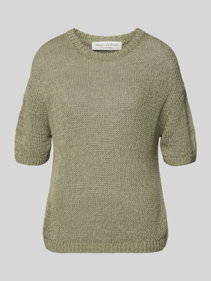 Produktfoto, Loose Fit Pullover aus Baumwoll-Mix von Marc O'Polo in Optik: Unifarben, Passform: Loose-Fit, Strick, Rundhals, Kurzarm, Ärmelabschluss und Rumpfabschluss: Gerippt, Materialverarbeitung: Baumwoll-Mix