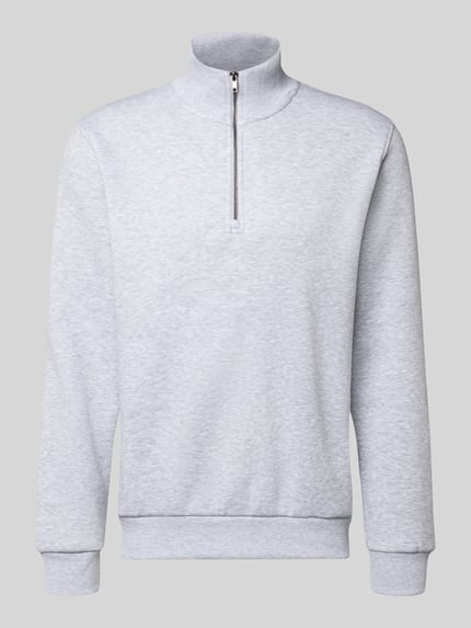 Produktfoto, Regular Fit Sweatshirt mit Troyer-Kragen Modell 'Bradley' von Jack & Jones, hellgrau, glatte Textur, elastische Abschlüsse