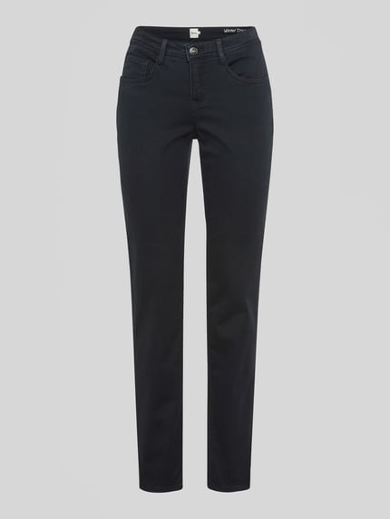 Productfoto, donkerblauwe recht broek van zachte stof, Regular Fit Gerade Hose uit lyocell-mix met modal-katoen, model 'MARY' van Brax, Dames Rechte Broek