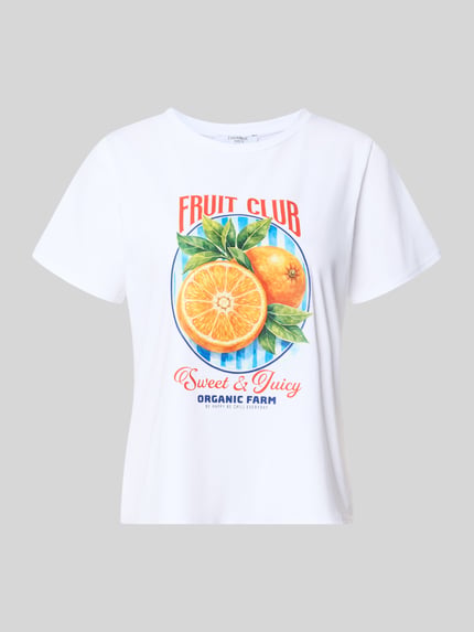 Produktfoto, t-shirt met motiefprint Model 'Or44ange' van ZABAIONE, wit, mix van katoen en elastaan, regular fit, ronde hals, ruglengte maat S 56 cm