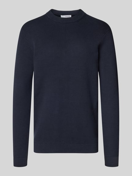 Selected Sweter z dzianiny o kroju regular fit z czystej bawełny model ‘DANE’ Granatowy 2