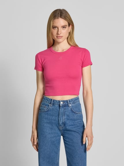 HUGO Cropped T-Shirt mit Label-Stitching Pink 4