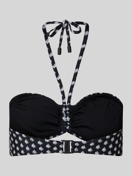 Produktfoto, Bikini-Oberteil mit Neckholder von Marc O'Polo, Optik:Allover-Muster in Schwarz und Weiß, herausnehmbar, Label-Applikation aus Metall, Klickverschluss