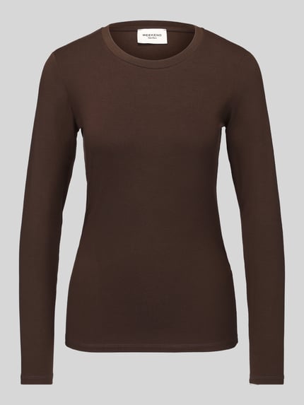 Weekend Max Mara Regular Fit Langarmshirt aus Viskose-Mix Modell 'MULTIE' Dunkelbraun 2