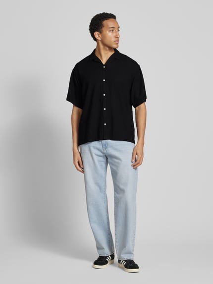 JACK & JONES Relaxed Fit Freizeithemd aus Viskose-Leinen-Mix Modell 'WAYNE' Black 1