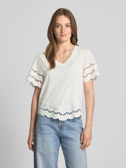 b.young T-Shirt mit Lochstickerei Modell 'PALORA' Offwhite 4
