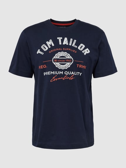 Tom Tailor T-shirt o kroju regular fit z czystej bawełny z nadrukiem z logo Granatowy 2