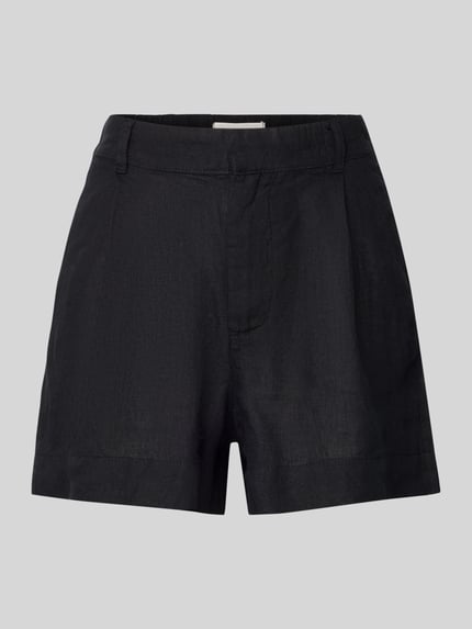 Gina Tricot Szorty lniane o kroju regular fit z zakładkami w pasie Czarny 2