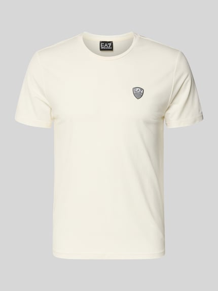 Produktfoto, T-shirt uit viscosemix met labelpatch van EA7 Emporio Armani, slim fit, ronde hals, heren, met stretch, ruglengte maat M 69 cm.