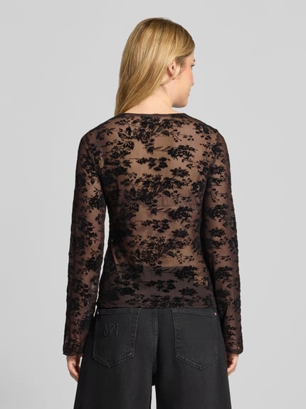 VERO MODA Langarmshirt mit Ausbrenner-Effekt Mesh Black 5