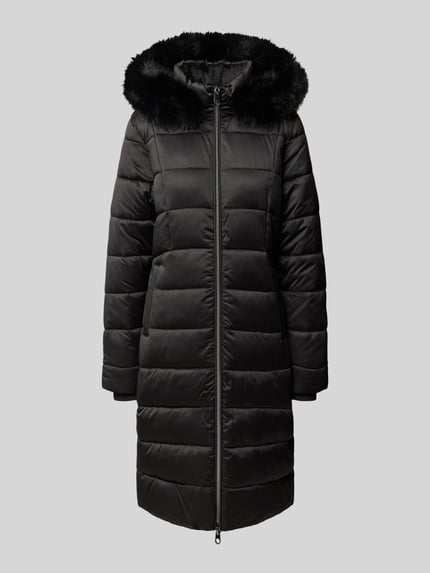 Christian Berg Woman Selection Regular Fit Steppmantel aus reiner Baumwolle mit Kunstfellkragen Black 1