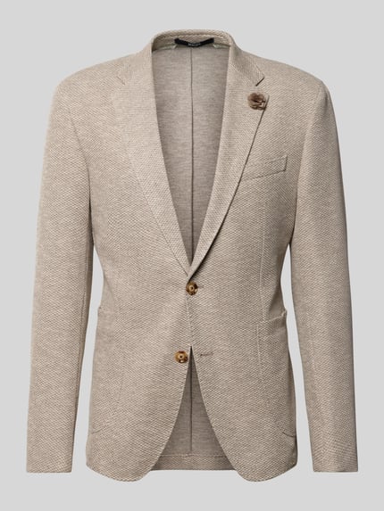 Produktfoto, Regular Fit Blazer mit floraler Applikation Modell 'Hoverest' von JOOP! Collection, mieszanka bawełny, fakturowany wzór, listwa z 2 guzikami, brustasza, kołnierz z połami, nakładane kieszenie, długość tyłu w rozmiarze 50: 73 cm, szerokość w rozmiarze 50: 37 cm, długość rękawów w rozmiarze 50: 67 cm