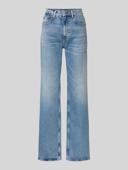 Produktfoto, Wide Leg Jeans im Used-Look van Polo Ralph Lauren, lichtblauw met steekzakken, katoen-elastaan mix, rechte pijpen, textuur denim.