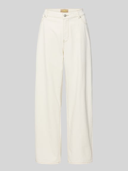 Produktfoto, Baggy Jeans im 5-Pocket-Design Modell 'KYOTO' von JJXX aus Reine Baumwolle, Farbton Creme, sichtbare Knopf-Reißverschluss, glatte Textur