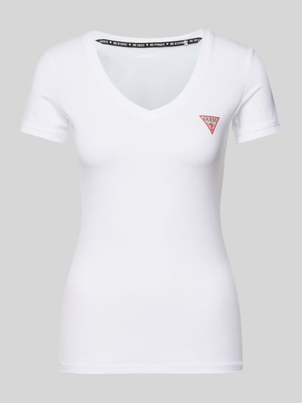 GUESS T-Shirt mit V-Ausschnitt Weiss 2