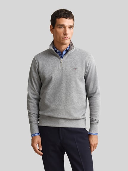 GANT Regular Fit Troyer aus Baumwoll-Mix Hellgrau 4