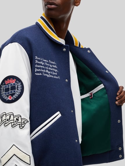 Tommy Jeans kroj́ regular fit bomberka z mieszanki wełny model 'LETTERMAN' Ciemnoniebieski 6
