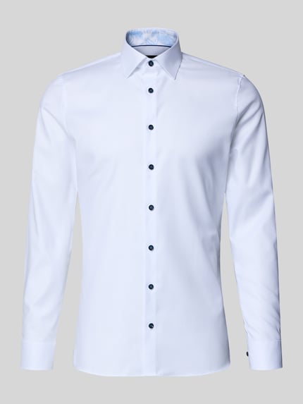 Produktfoto, weißes Super Slim Fit Business-Hemd mit Kentkragen von OLYMP No. Six, unifarben, Baumwoll-Elasthan-Mix, glatte Textur