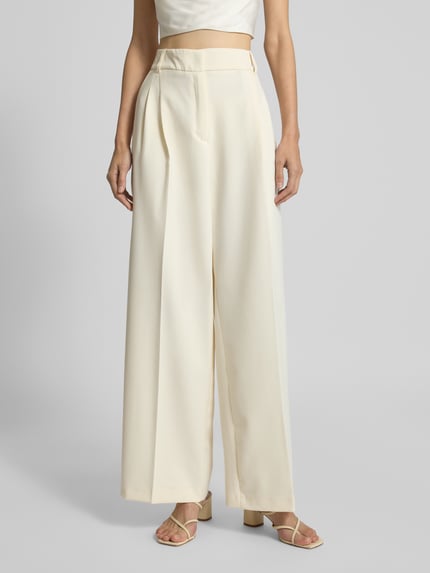 s.Oliver BLACK LABEL Regular fit bandplooibroek met wijde pijpen Offwhite - 4