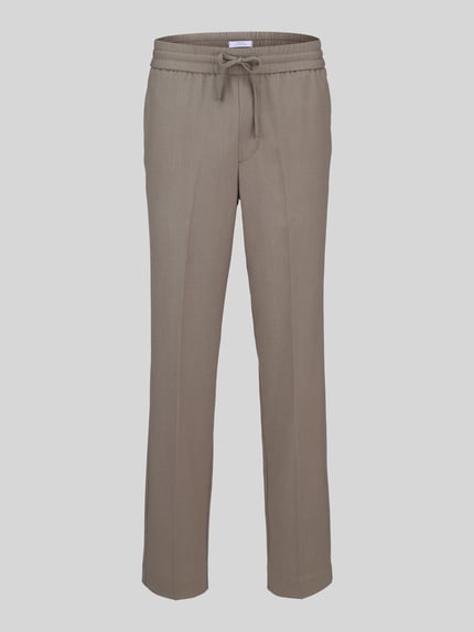 Produktfoto, Relaxed Fit Sweatpants mit Viskose-Anteil von Lindbergh in Beige, elastischer Bund mit Tunnelzug, Bügelfalten, glatte Textur