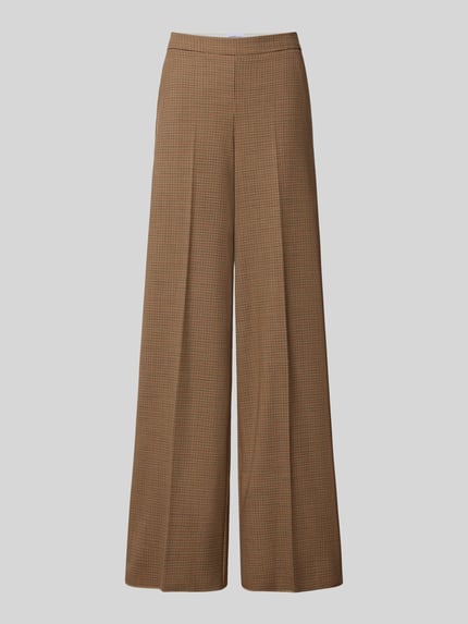 Produktfoto, Relaxed Fit Stoffhose mit Schurwoll-Anteil Modell 'GHINEA' von Marella, braunes Karomuster, Bundfalten, elastischer Material-Mix
