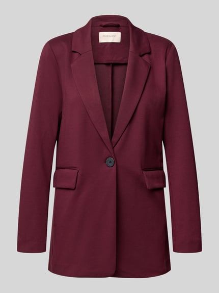 Produktfoto, Regular Fit Blazer mit Viskose-Anteil Modell 'Nanni' von FREE/QUENT in Dunkelrot, glatte Oberfläche, Reverskragen, Klappentaschen, Knopfverschluss, langärmliges Design, elastischer Material-Mix