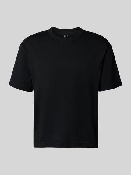Produktfoto, Cropped T-Shirt mit Rundhalsausschnitt von GAP in Schwarz, gerade Form, reine Baumwolle, kurzarm, Rückenlänge 63 cm bei Größe M