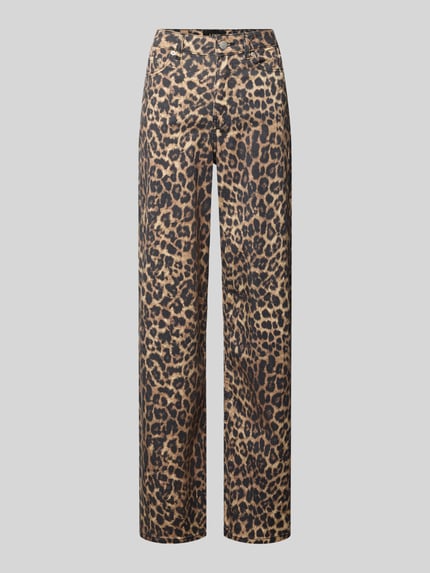 Productfoto, Wide Leg Hose mit Leo-Muster Modell 'SARAH TOKYO' van JJXX, katoen-elastaanmix, damesbroek met wide leg, leoprint, taillewijdte maat S/32: 36 cm, binnenbeenlengte maat S/32: 79 cm